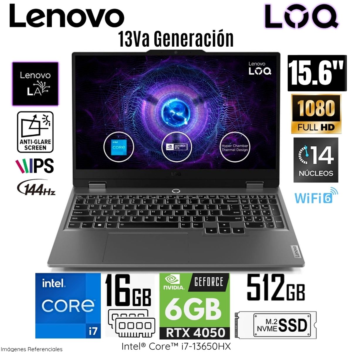 LENOVO - Laptop Lenovo LOQ 15IRX9 Intel Core i7-13650HX 16GB RAM 512GB SSD 15.6"  FHD RTX4050-6GB - 83DV00FKLM