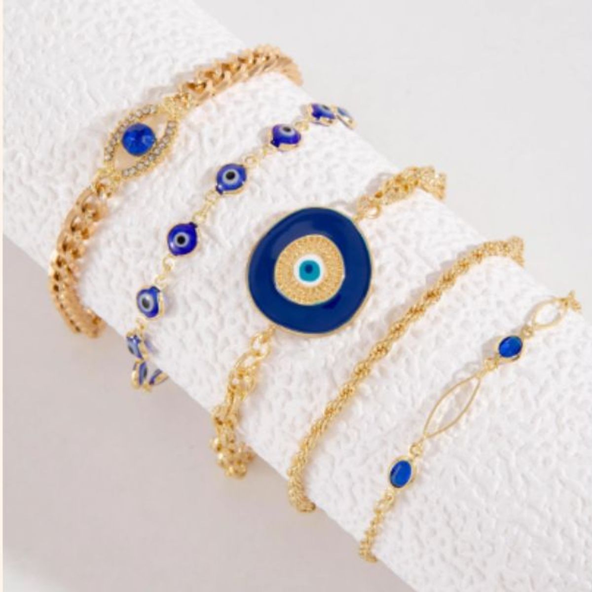 GENERICO - 5 pulseras elegantes con diseño de ojo, incrustadas con strass