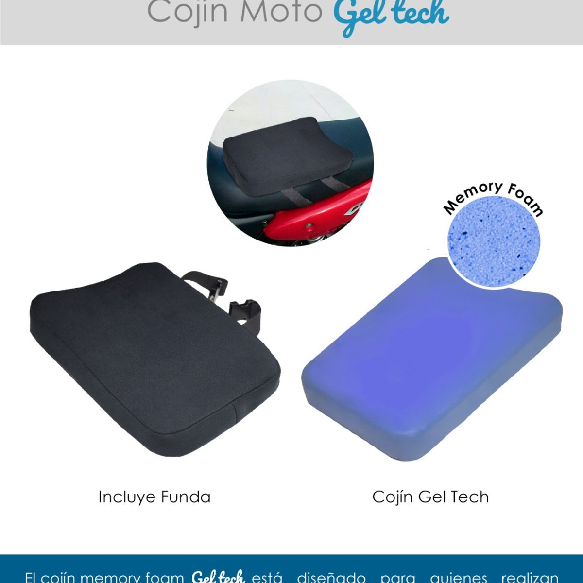 TERAFLEX - COJIN PARA ASIENTO DE MOTO MEMORY FOAM GEL TECH  TERAFLEX  37x27x5 CM