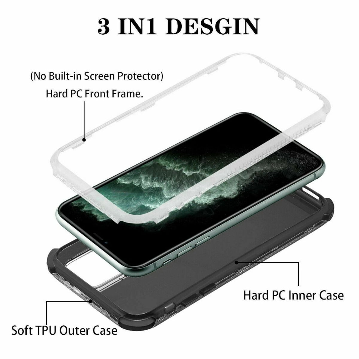 OEM - Case Compatible con iPhone 16 Pro Max Antishock 360 Negro