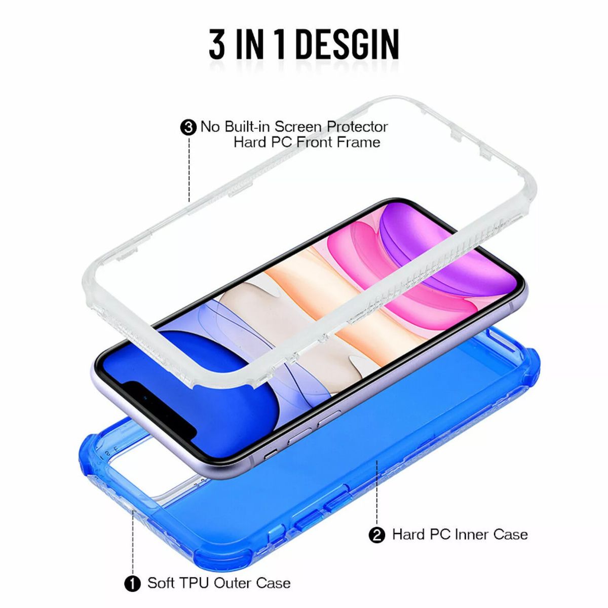 OEM - Case Compatible con iPhone 16 Pro Antishock 360 Azul