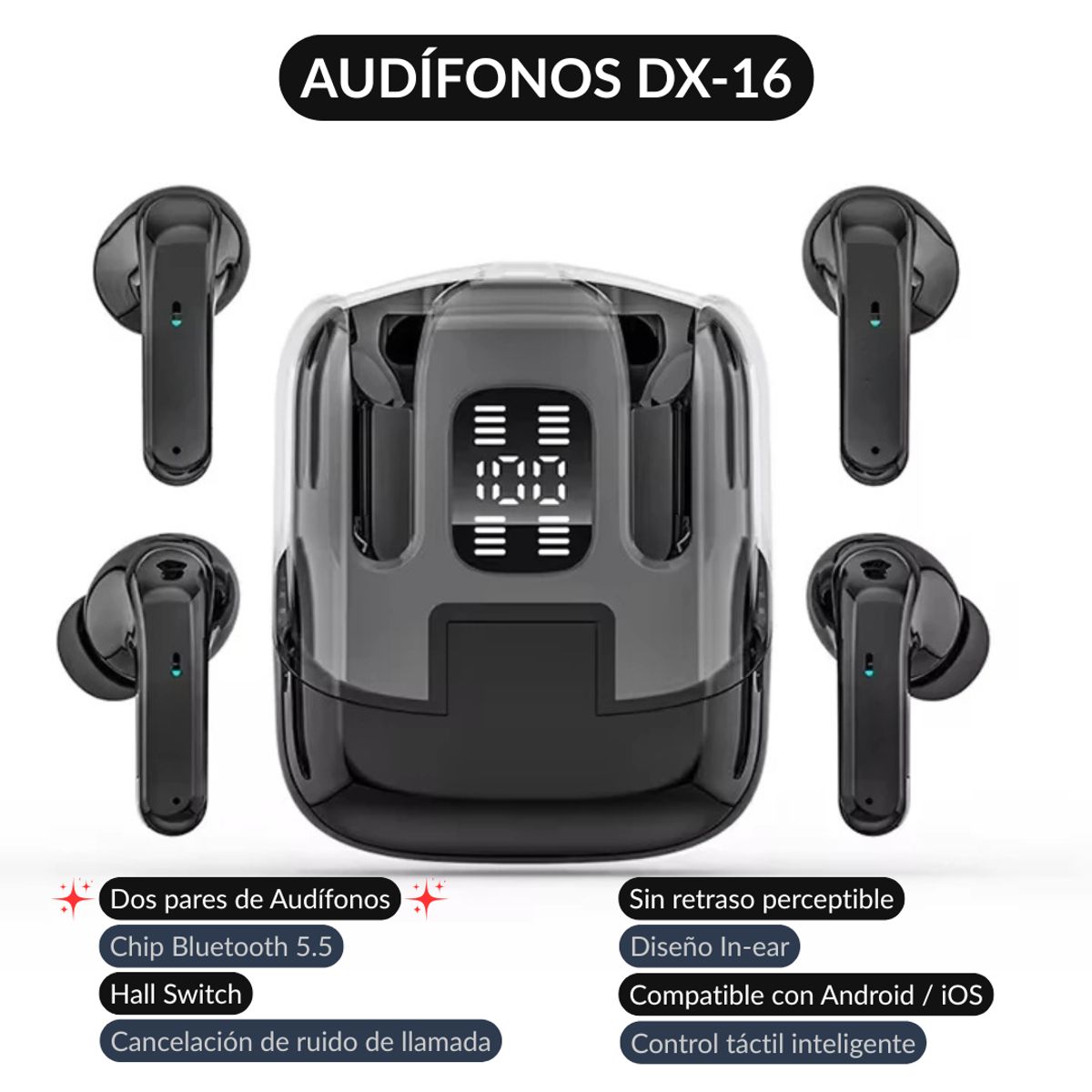 GENERICO - Audífonos Inalámbricos DX 16 TWS Negro