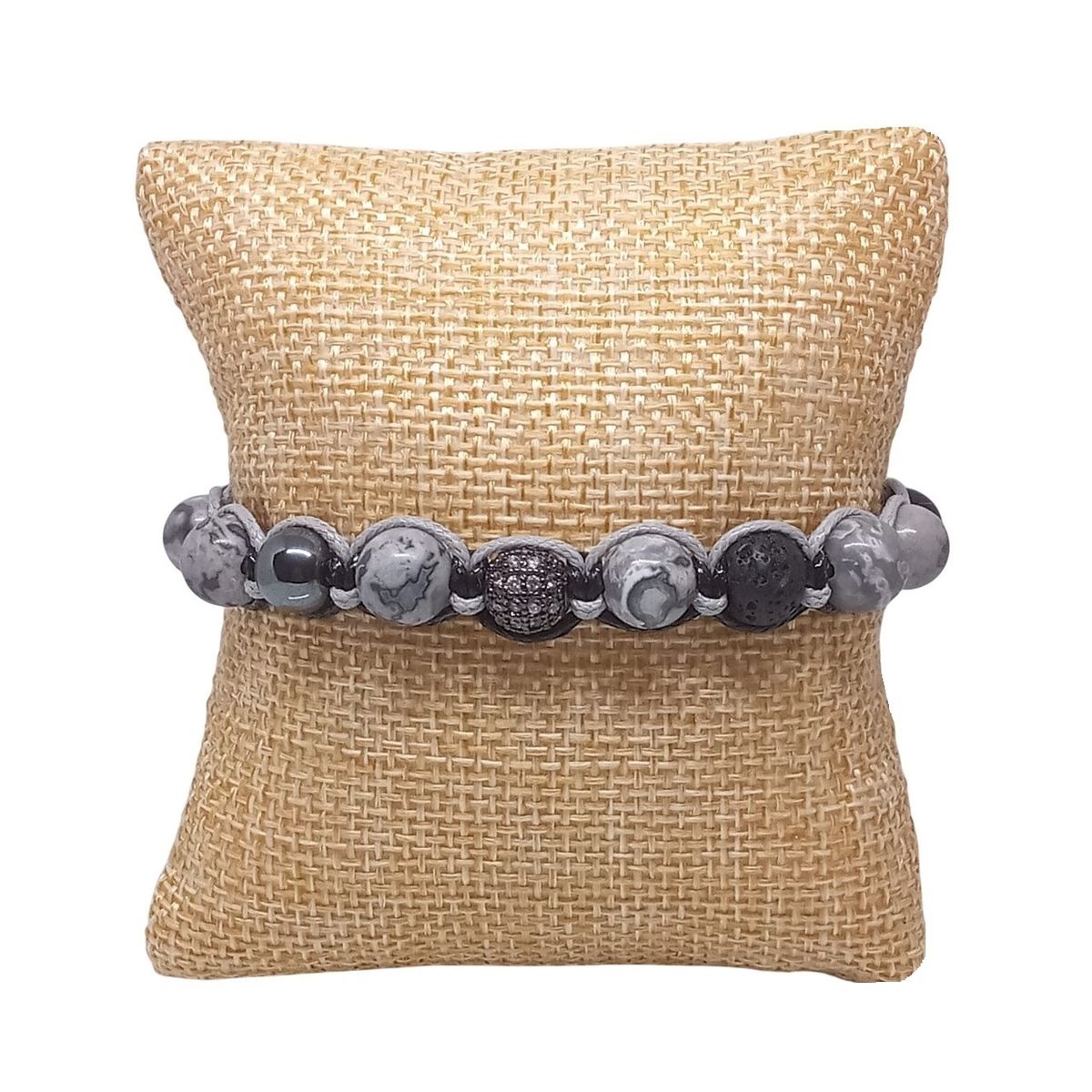 LUCYANA JOYAS Y ACCESORIOS - Pulsera Hombre de Cristal con Cuarzo Jaspe Ónix y Piedra Volcánica