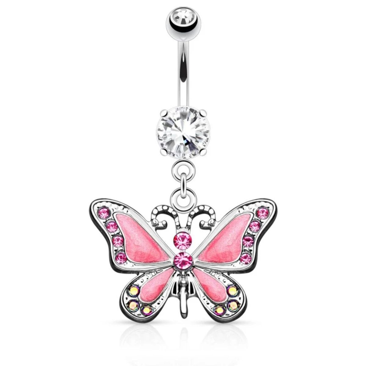 GENERICO - Piercing para ombligo rosado mariposa con brillos
