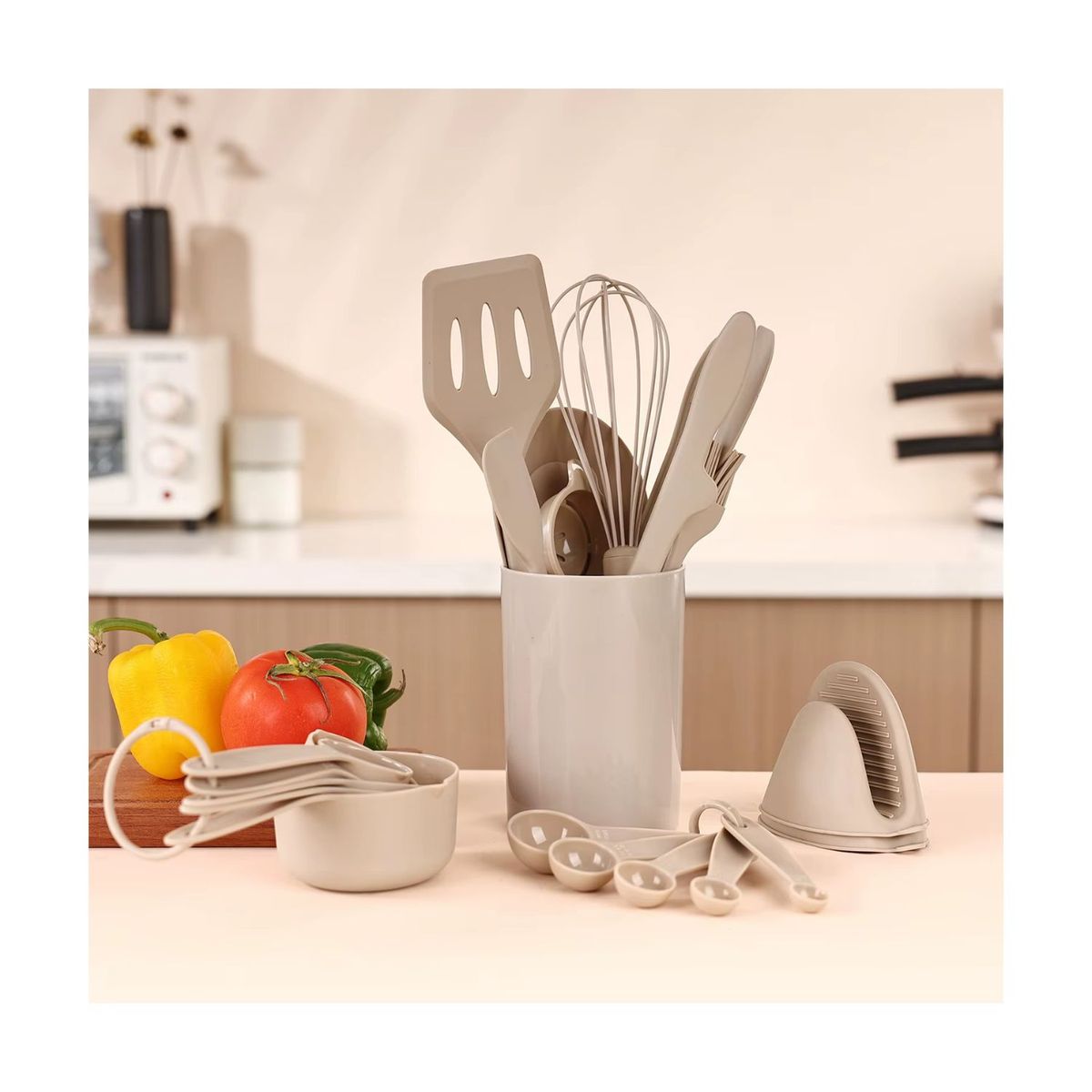 GENERICO - Utensilios de Cocina de Silicona Set 21 Pzs Kaqui