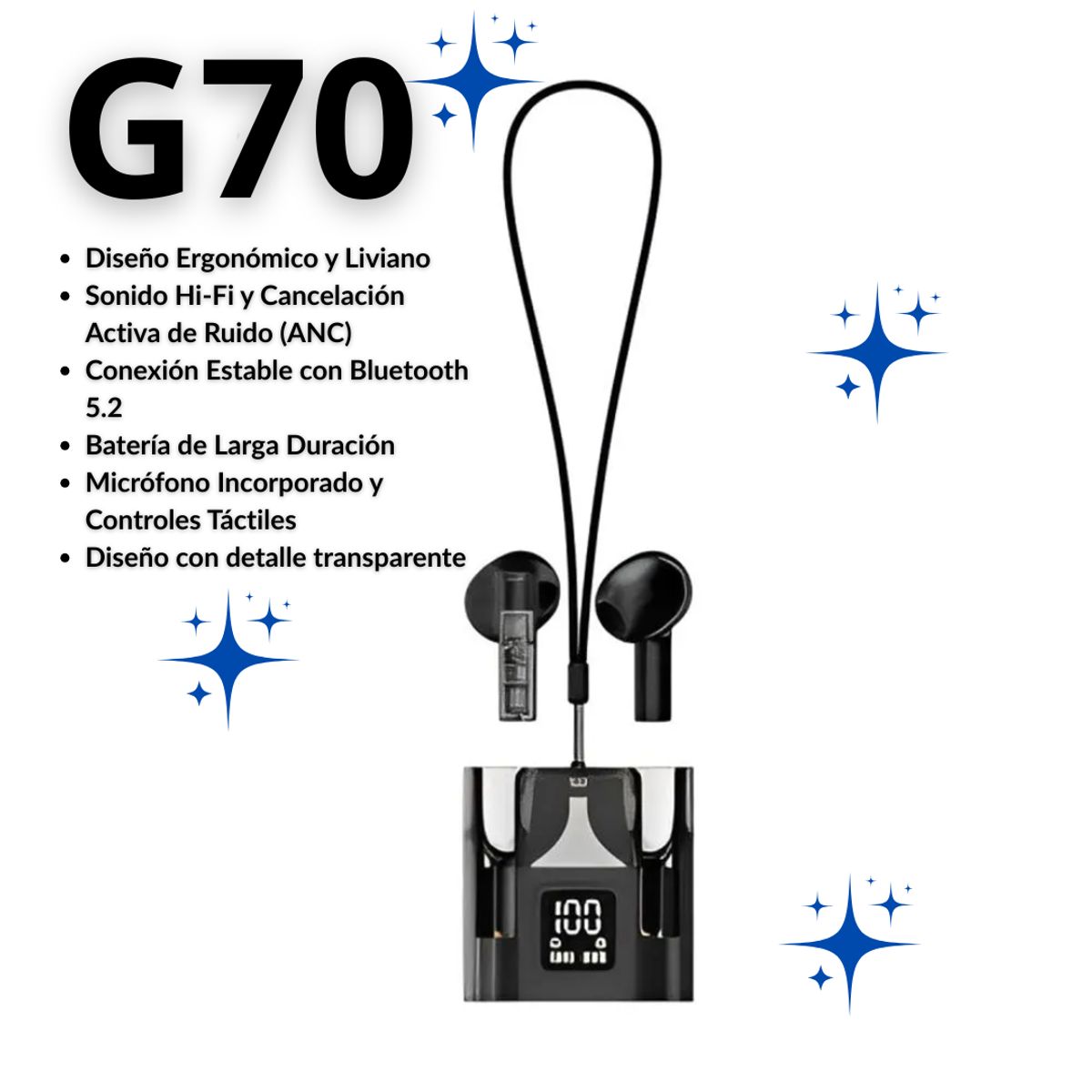 GENERICO - Audífonos Inalámbricos Bluetooth G70 Negro