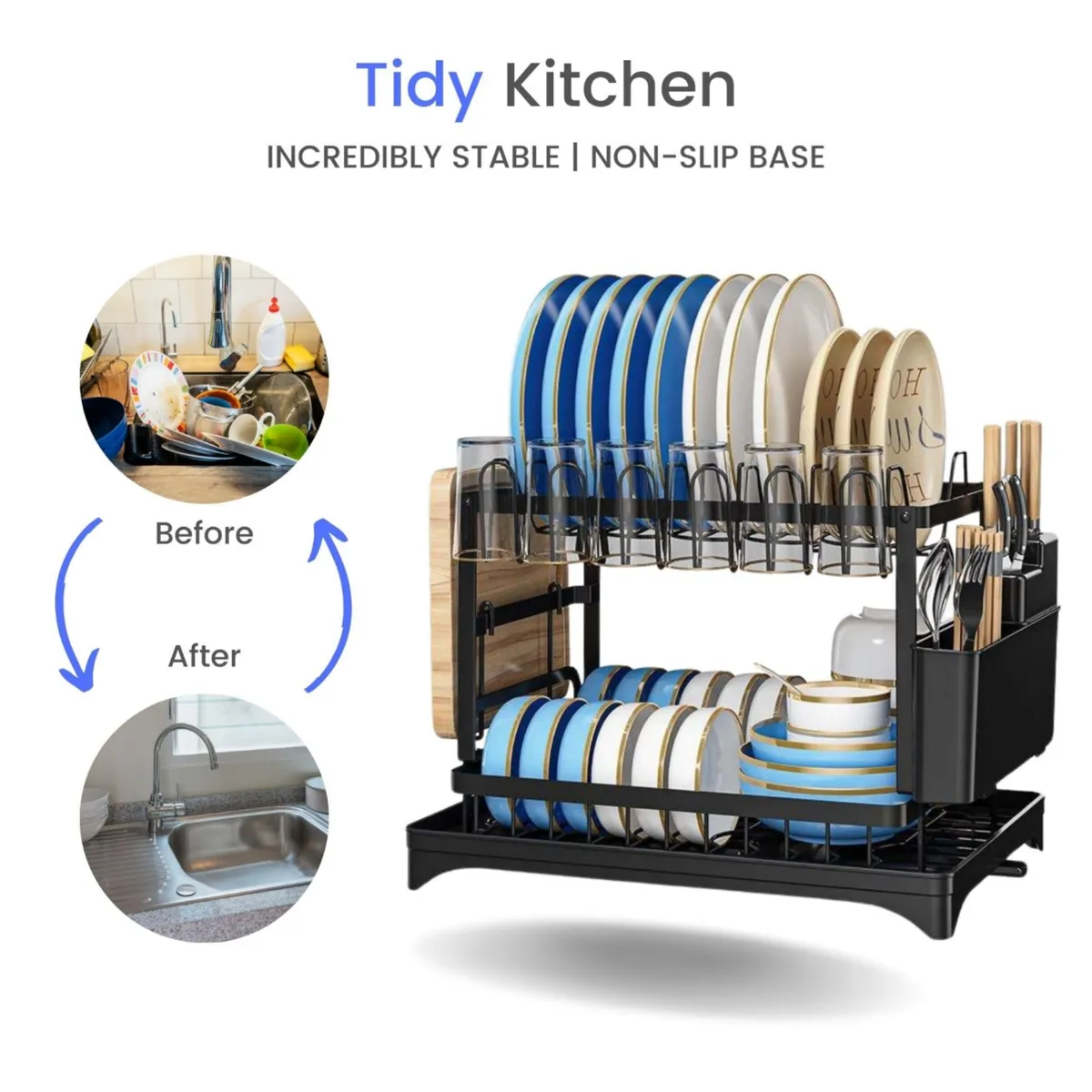 GENERICO - Escurridor de platos de 2 niveles con drenaje de agua