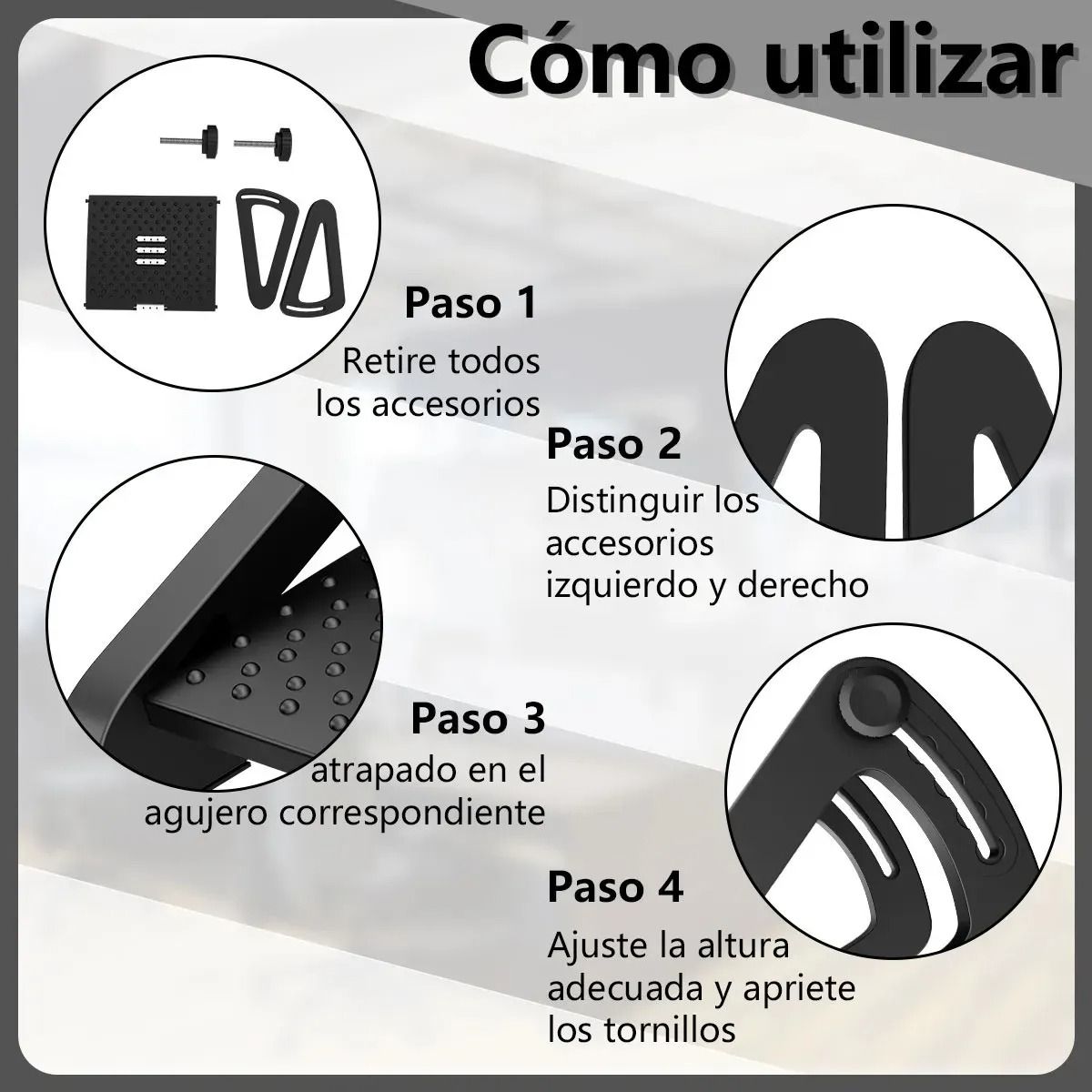 EVERSO - Apoya Descansa Pies Masajeador Ajustable 6 Nivel Reposapiés