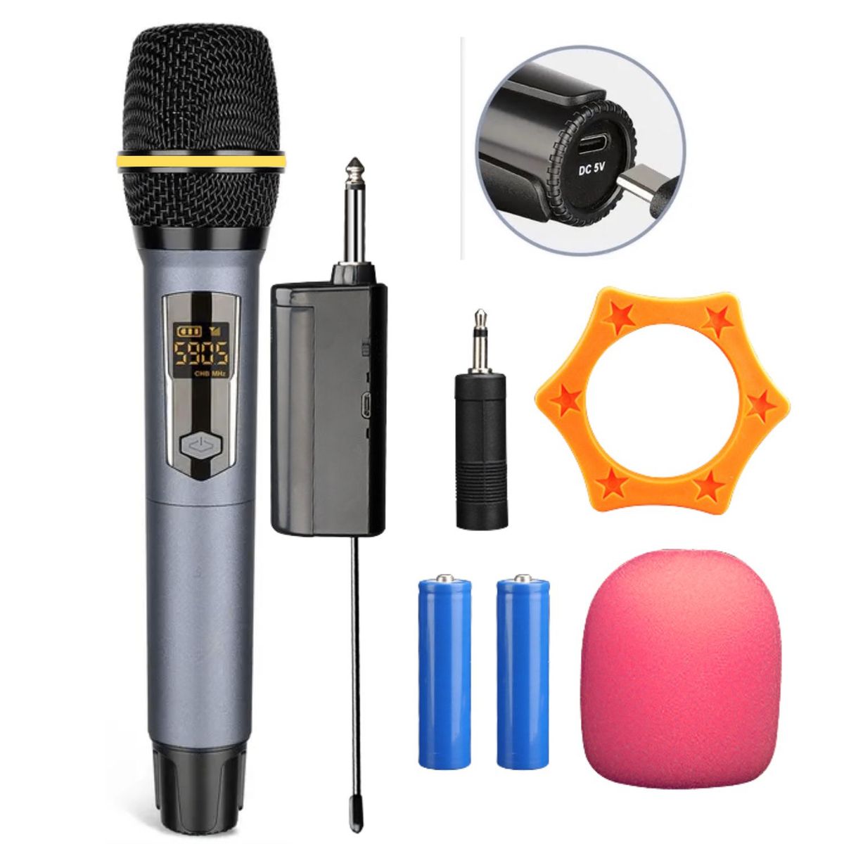 SANC - Micrófono Inalámbrico Portátil con Receptor  Ideal para Karaoke