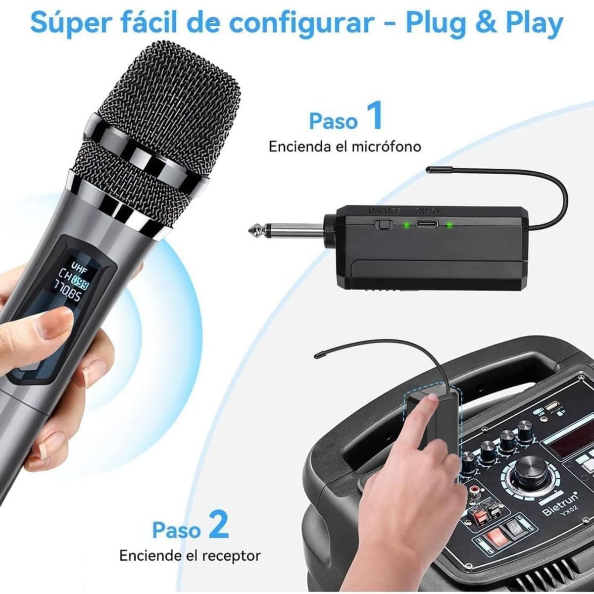 SANC - Micrófono UHF Profesional Recargable para Fiestas y Eventos