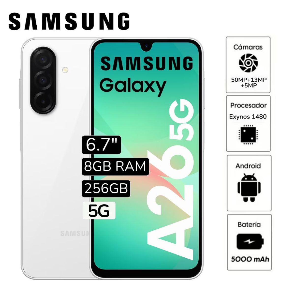 SAMSUNG - Celular Libre Samsung Galaxy A26 5G 6.7"  Pulg 8GB RAM 256GB - Blanco