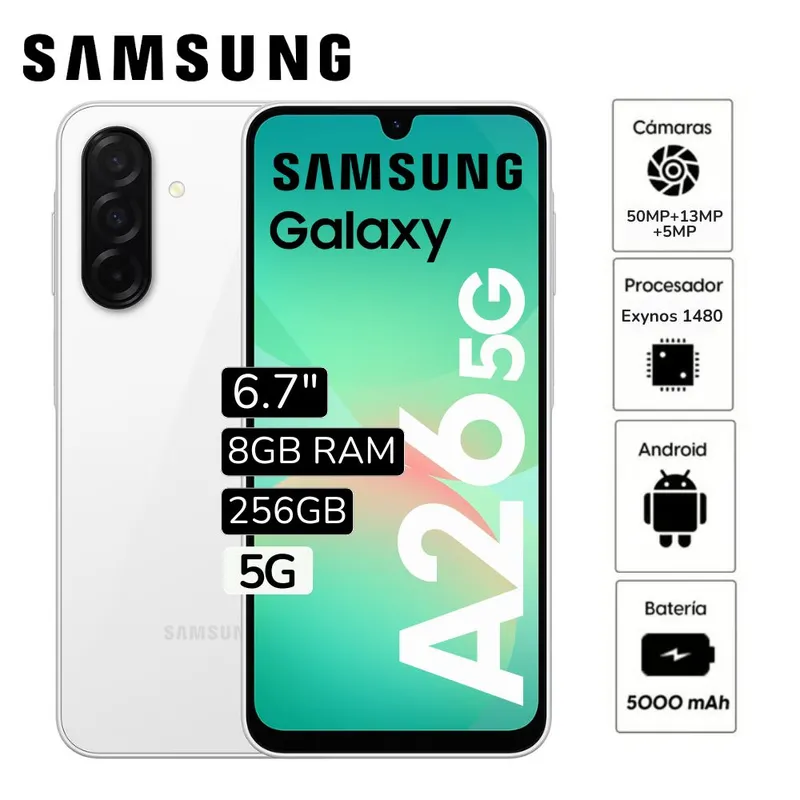 SAMSUNG - Celular Libre Samsung Galaxy A26 5G 6.7"  Pulg 8GB RAM 256GB - Blanco