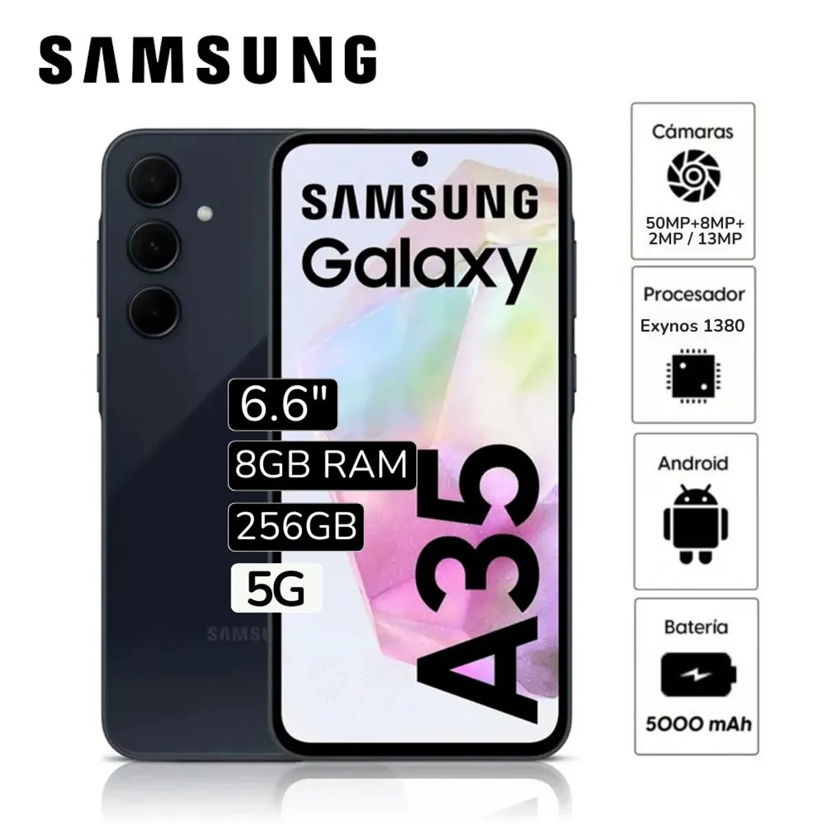 SAMSUNG - Celular Libre Samsung Galaxy A35 5G 6.6"  Pulg. 8GB RAM 256GB - Negro