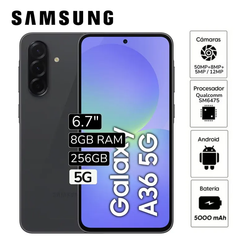 SAMSUNG - Celular Libre Samsung Galaxy A36 5G  6.7"  Pulg. 8GB RAM 256GB  - Negro
