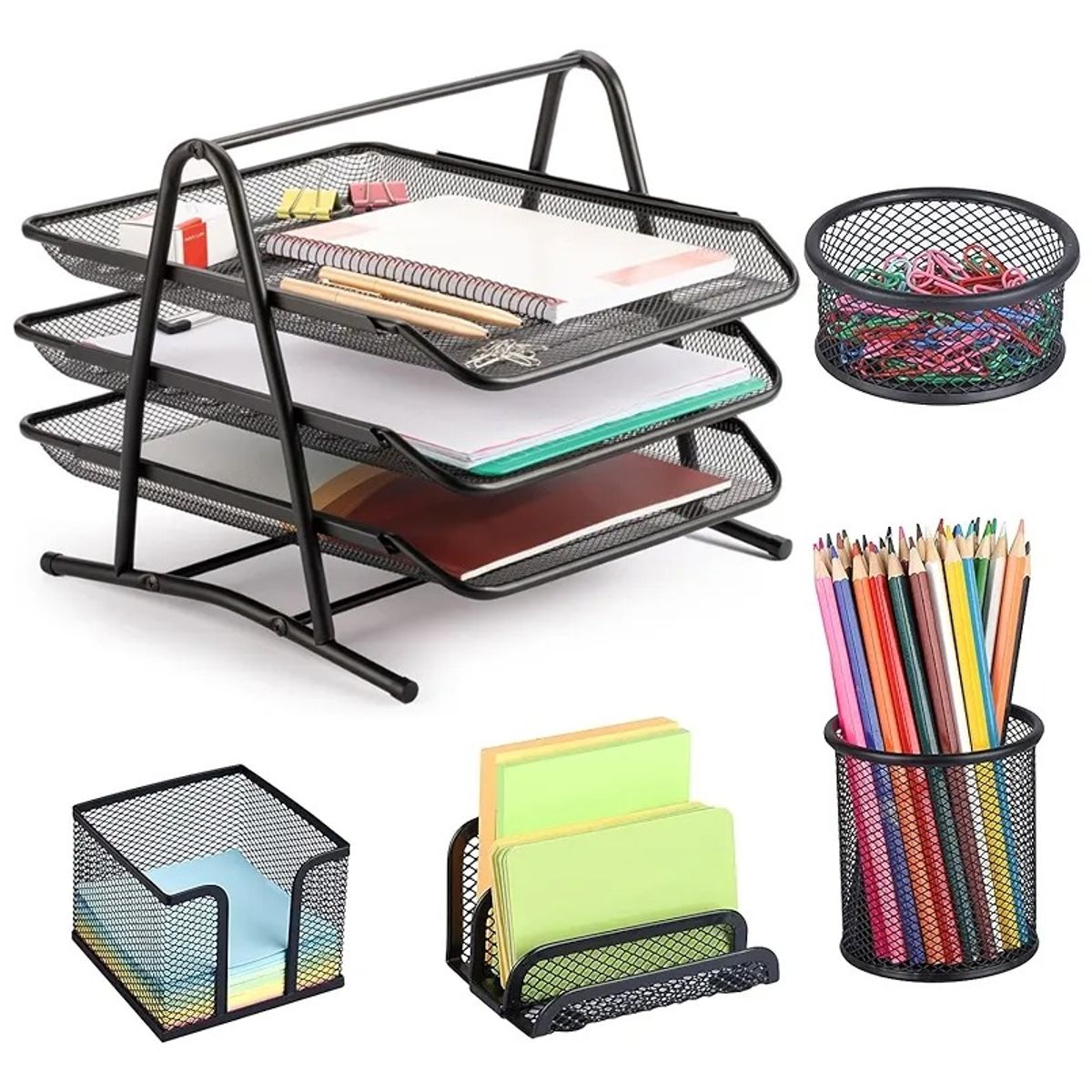 EVERSO - Organizador De Escritorio 5 Piezas Metal Bandeja Documentos