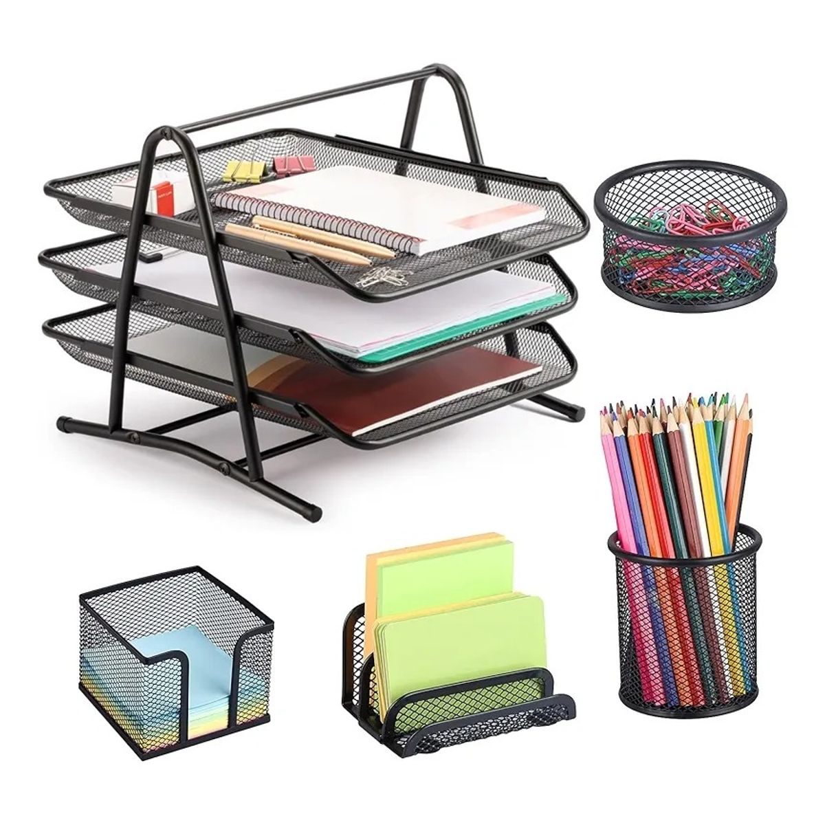 EVERSO - Organizador De Escritorio 5 Piezas Metal Bandeja Documentos