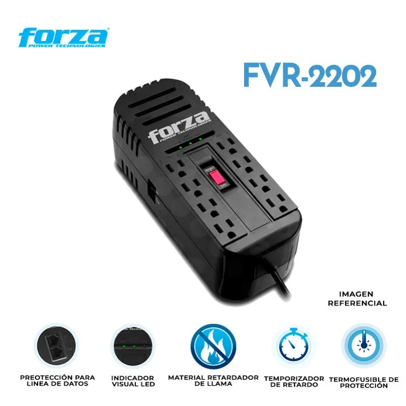 FORZA - Estabilizador de Voltaje Forza FVR-2202 USB 2200va 1100w Color Negro