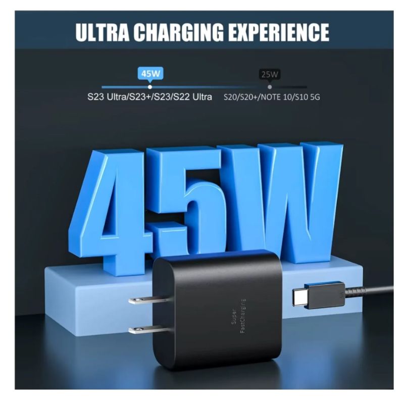 GENERICO - Cargador 45W Universal Compatible con Samsung S20 S21 S22 S23