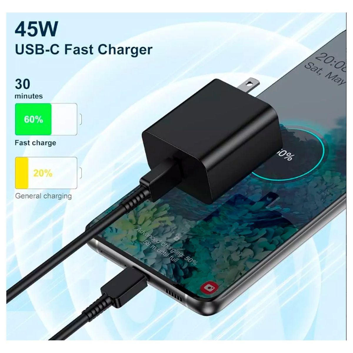 GENERICO - Cargador 45W Universal Compatible con Samsung S20 S21 S22 S23