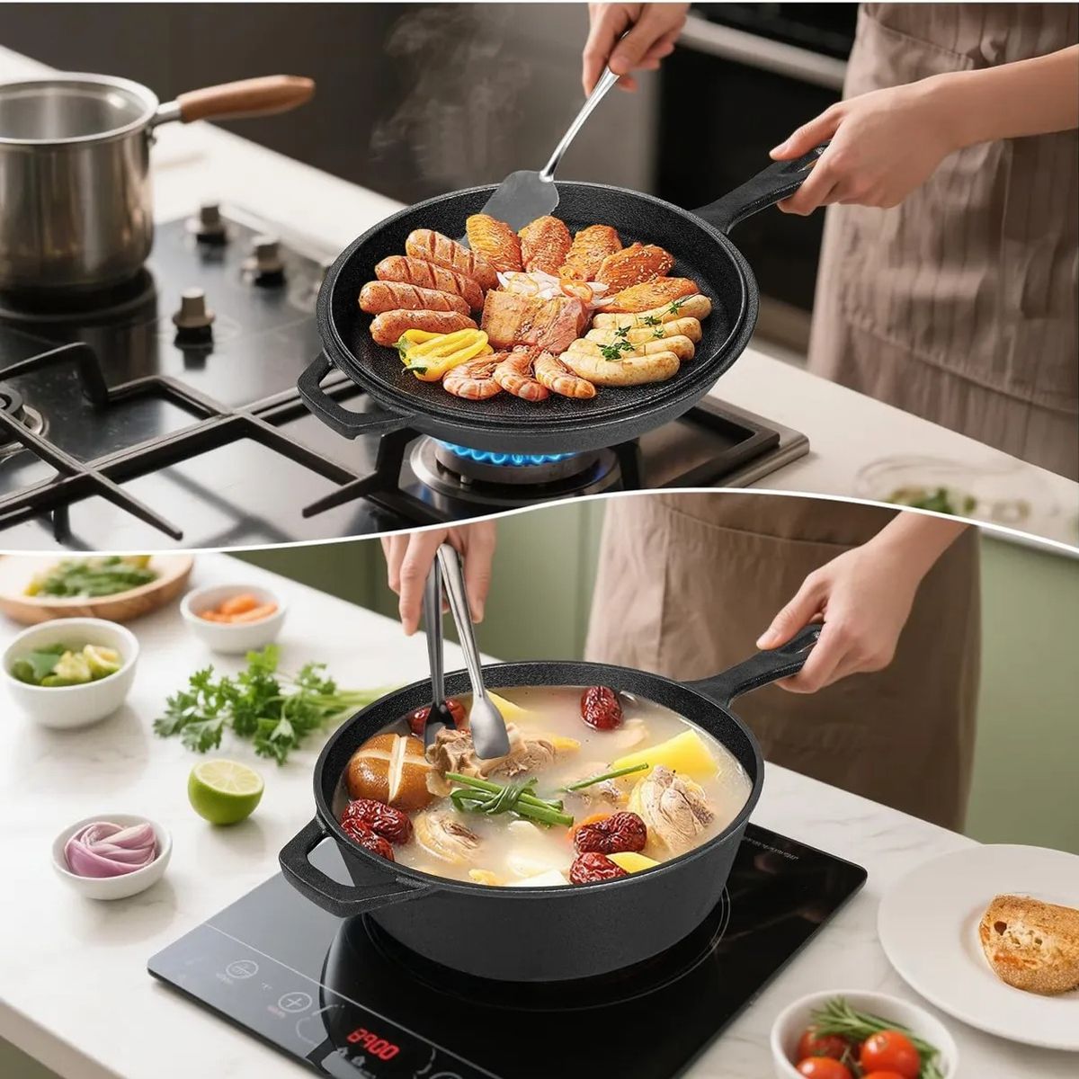 EVERSO - 2 Sartenes Hierro Fundido Ø26cm + 2 Grip