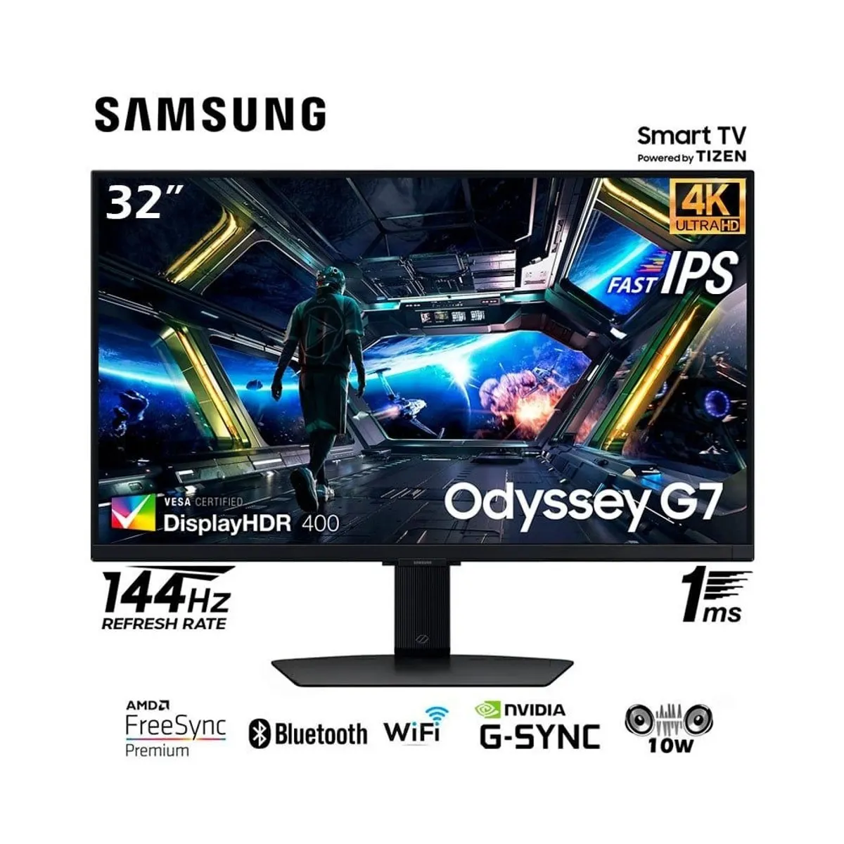SAMSUNG - Monitor 144Hz 4K 32' IPS 1ms GSYNC FREESYNC WiFi BT HDMI 2.1 PARLANTE