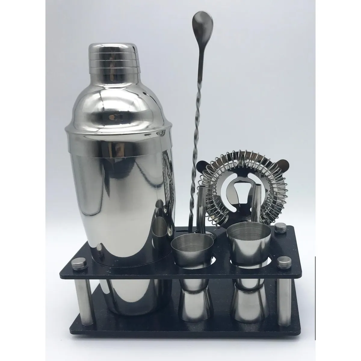 GENERICO - Kit Bartender Coctelero de Acero con Base negra