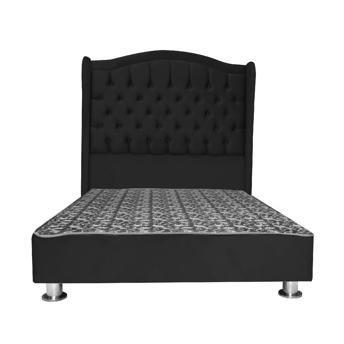 MUEBLES MACRUMO - Cama tapizada Princesa King 2 tarimas - Color Negro