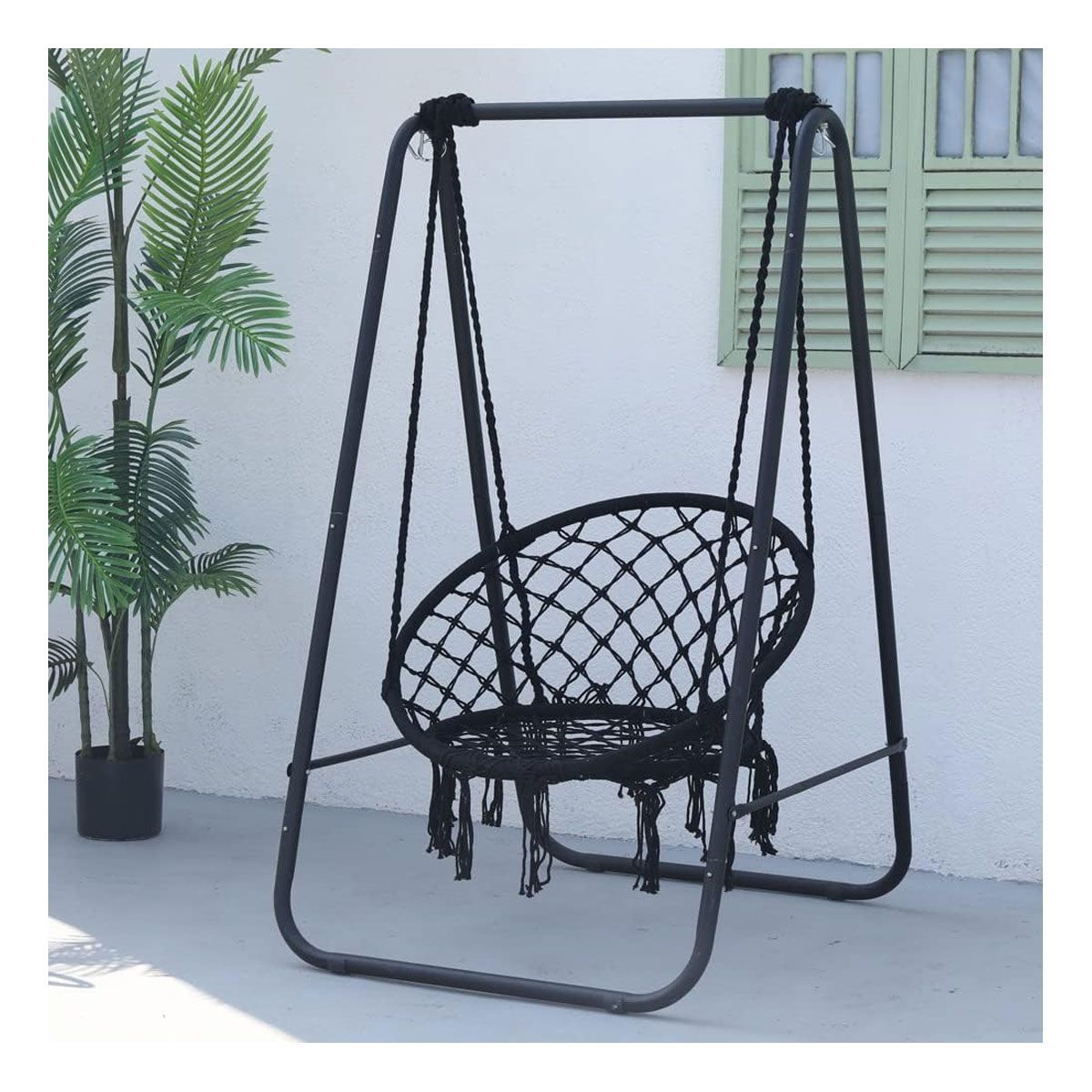 GENERICO - Silla Colgante Hamaca Con Soporte Negra Premium 160cm