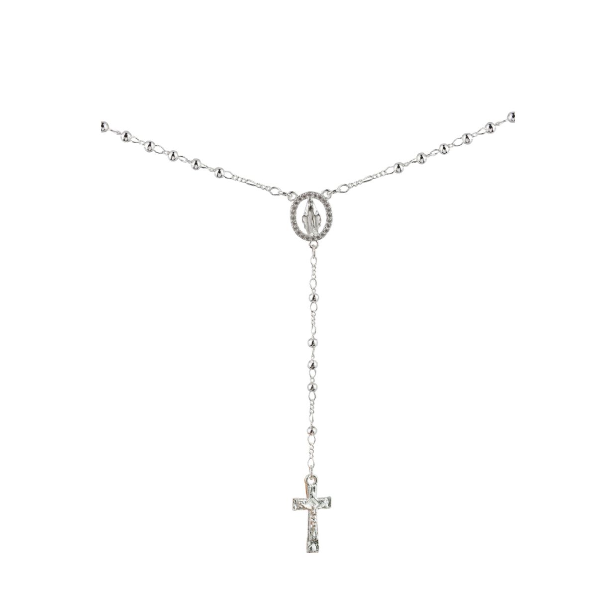 CLEO JOYAS & ACCESORIOS - Rosario Plateado Acero con Cristales