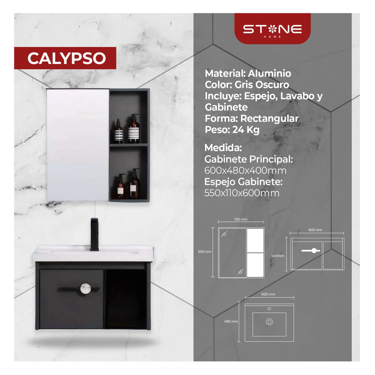 STONE - VANITORIO MINIMALISTA CALYPSO PLOMO STONE