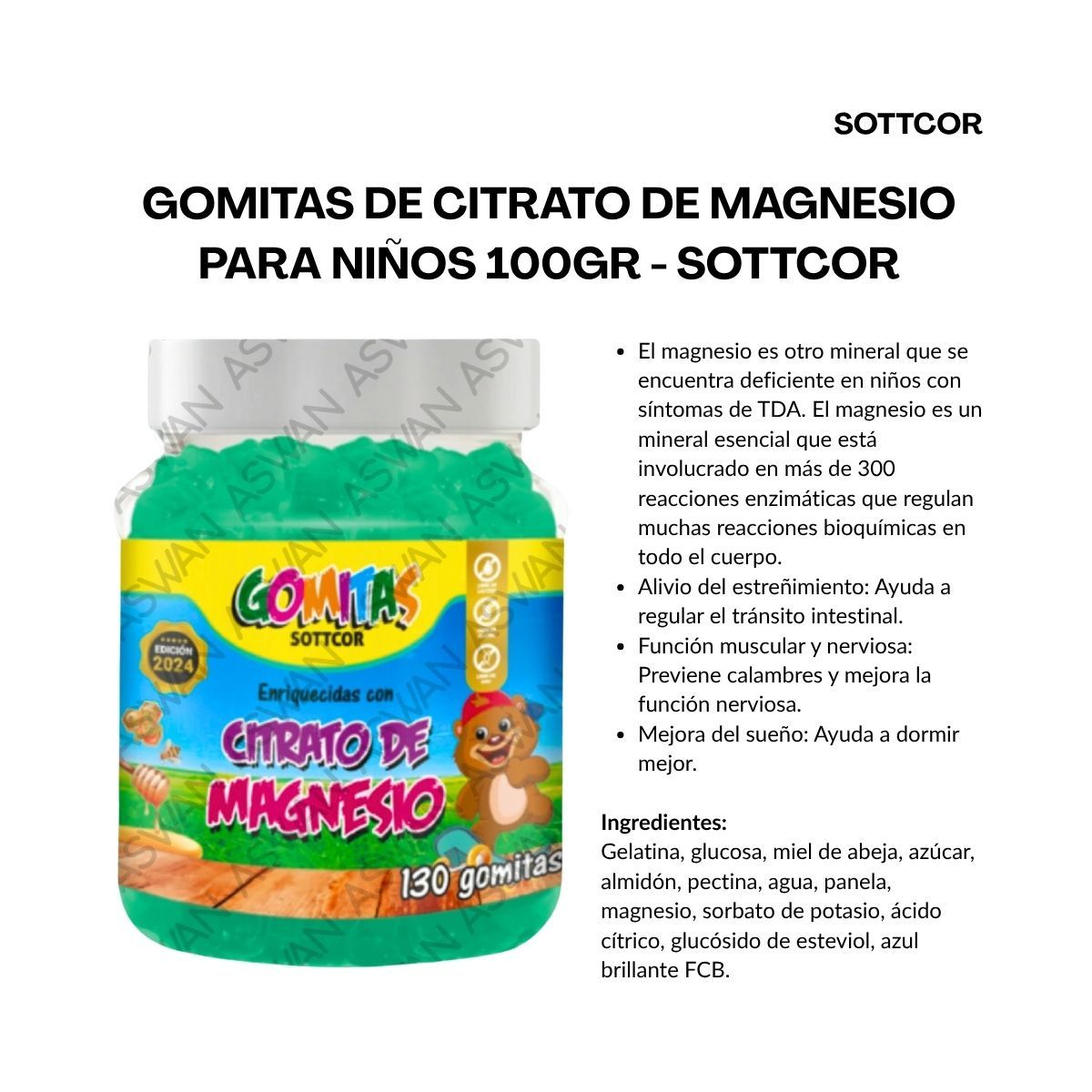 GENERICO - GOMITAS DE CITRATO DE MAGNESIO PARA NIÑOS 130 UNIDADES SOTTCOR 100GR