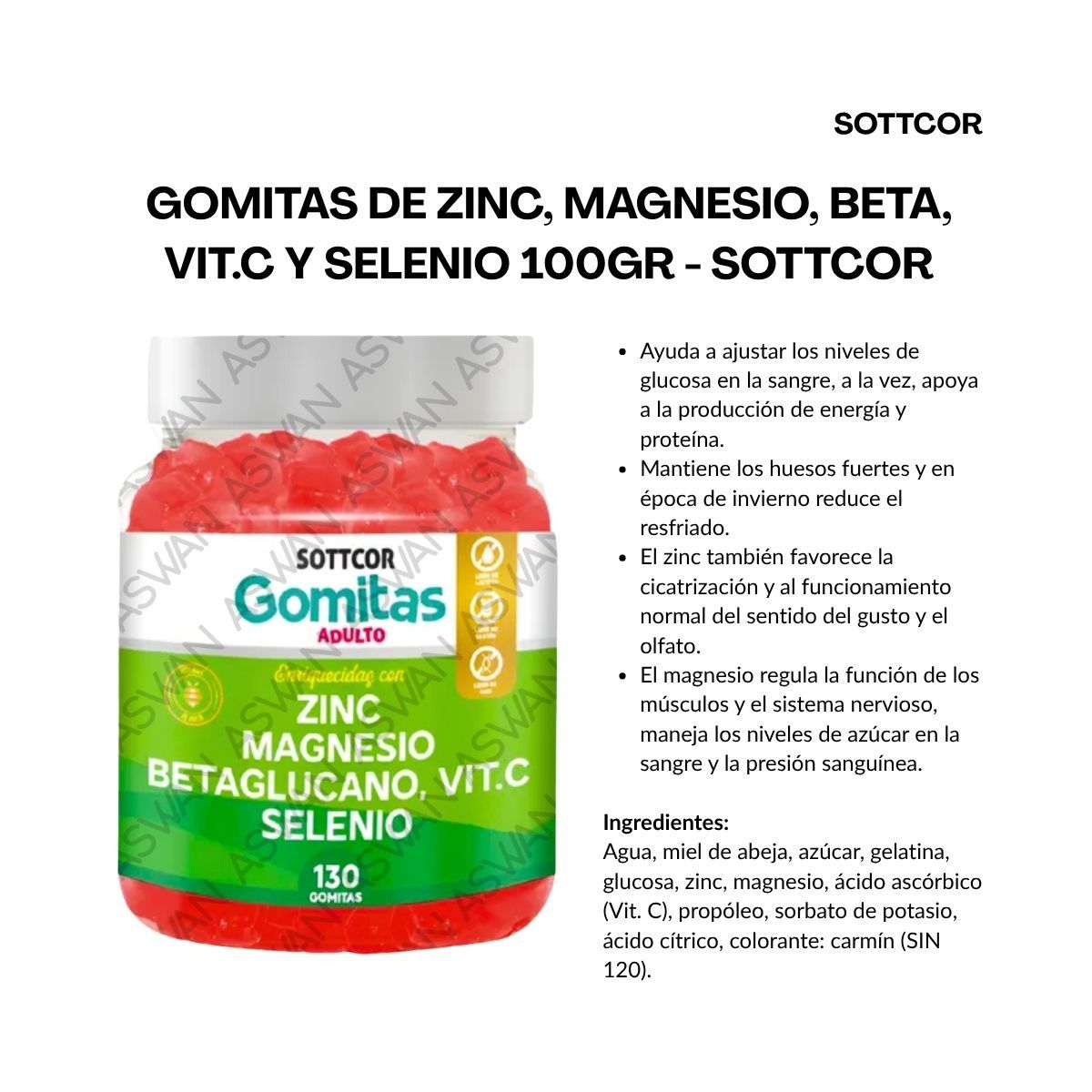 GENERICO - GOMITAS DE ZINC MAGNESIO VITC Y SELENIO 130 UNIDADES SOTTCOR 100GR