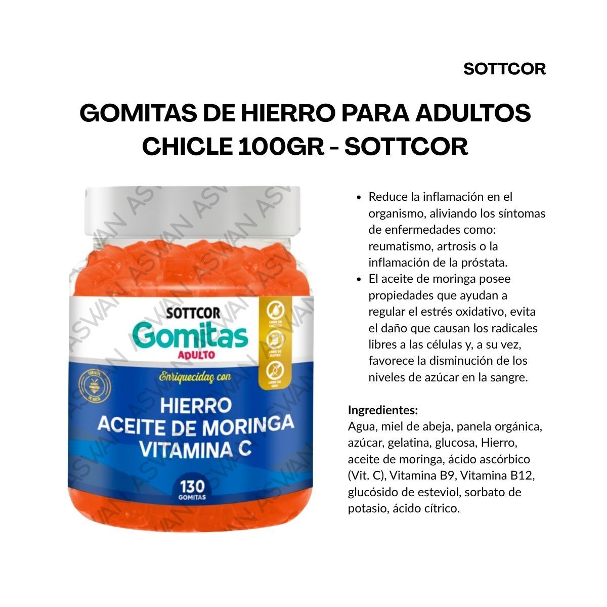 GENERICO - GOMITAS DE HIERRO PARA ADULTOS 130 UNIDADES SOTTCOR 100GR CHICLE