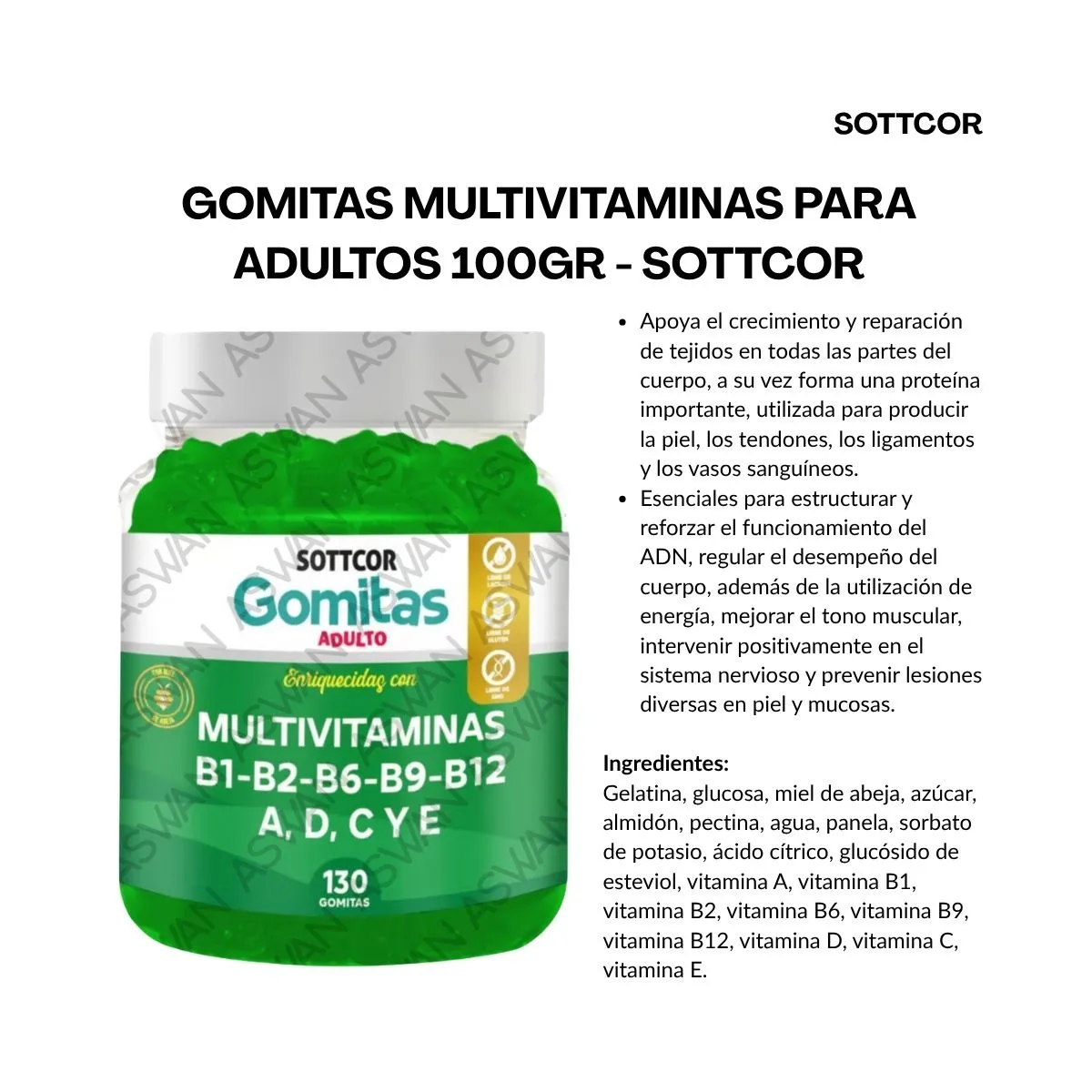 GENERICO - GOMITAS MULTIVITAMINAS PARA ADULTOS 130 UNIDADES SOTTCOR 100GR