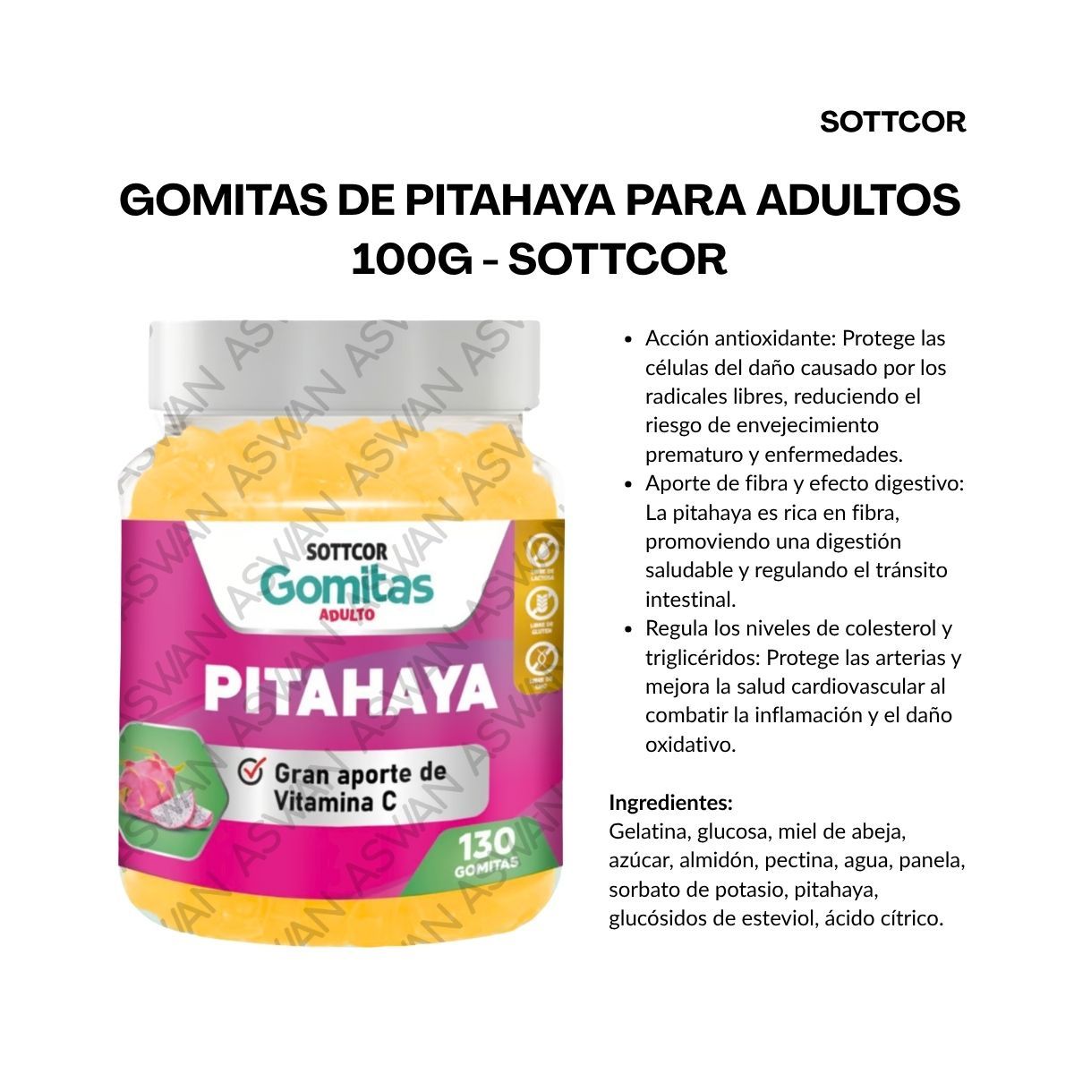 GENERICO - GOMITAS DE PITAHAYA PARA ADULTOS 130 UNIDADES SOTTCOR 100G