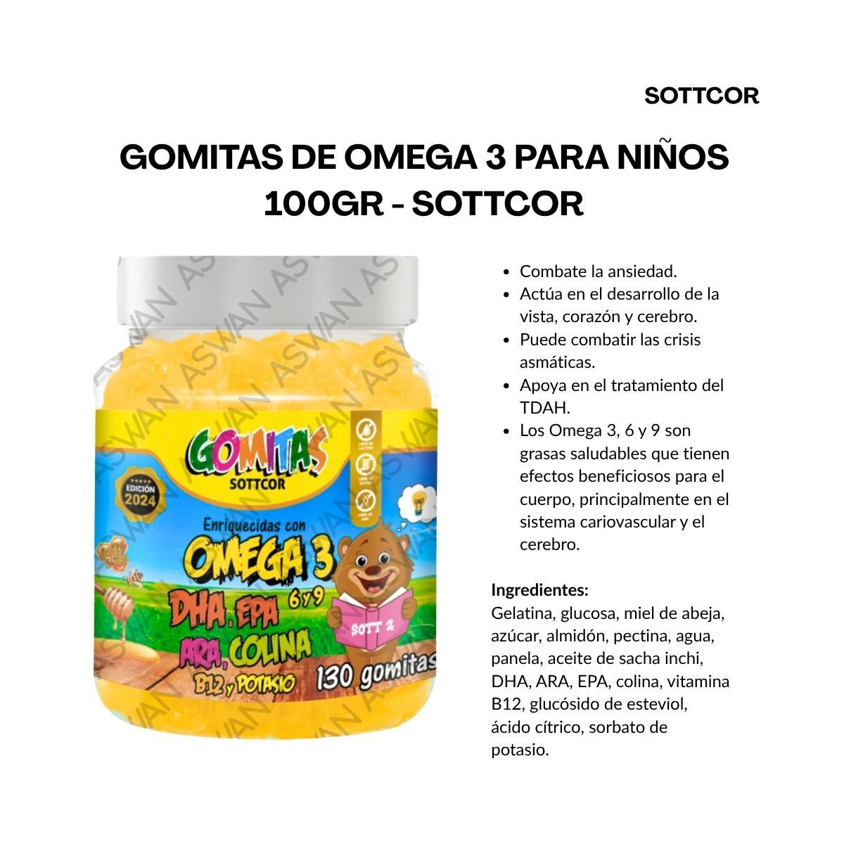 GENERICO - GOMITAS DE OMEGA 3 PARA NIÑOS 130 UNIDADES SOTTCOR 100GR NARANJA