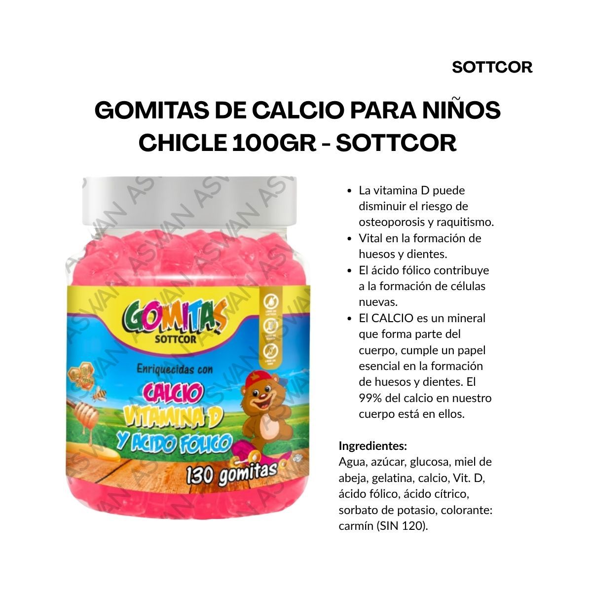 GENERICO - GOMITAS DE CALCIO PARA NIÑOS 130 UNIDADES SOTTCOR 100GR CHICLE