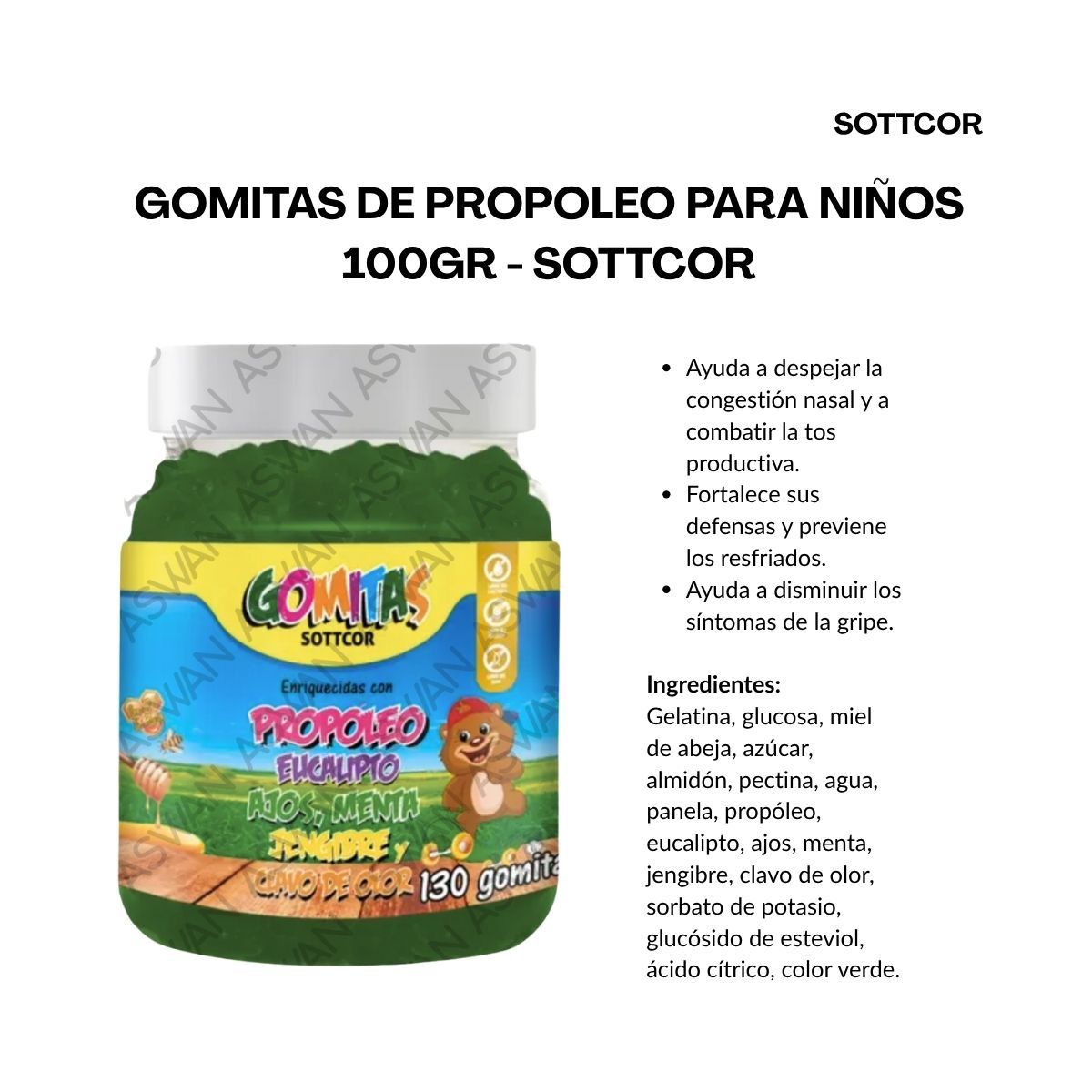 GENERICO - GOMITAS DE PROPOLEO PARA NIÑOS 130 UNIDADES SOTTCOR 100GR