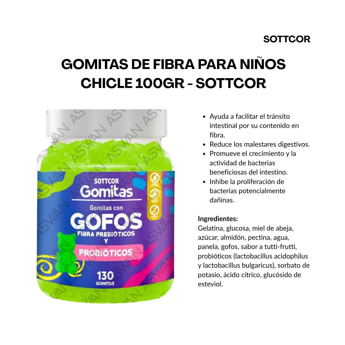 GENERICO - GOMITAS DE FIBRA PARA NIÑOS 130 UNIDADES SOTTCOR 100GR CHICLE