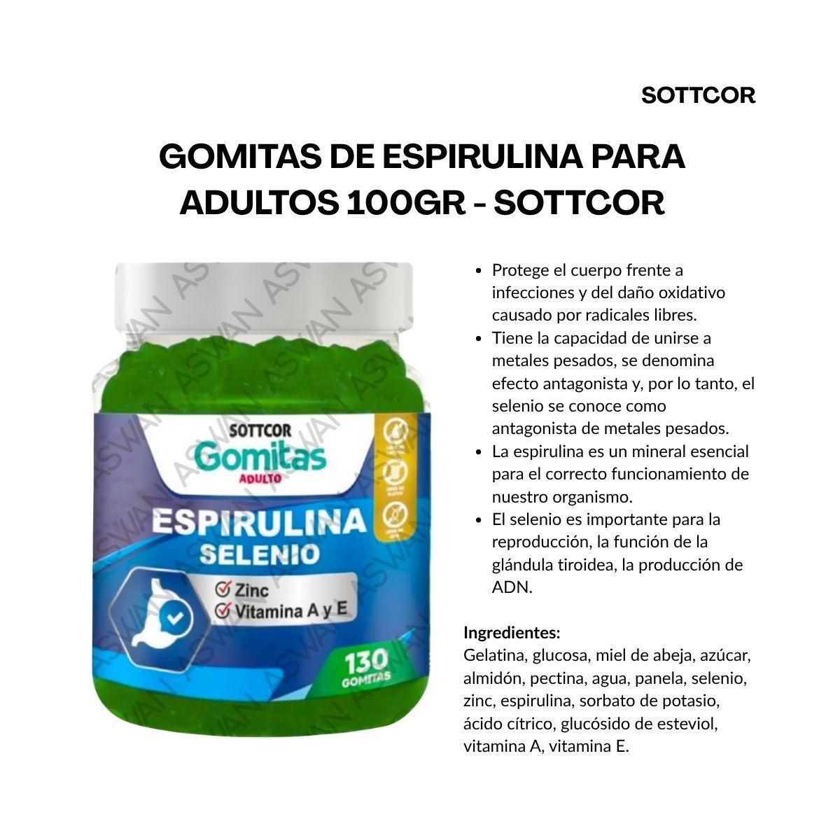 GENERICO - GOMITAS DE ESPIRULINA PARA ADULTOS 130 UNIDADES SOTTCOR 100GR