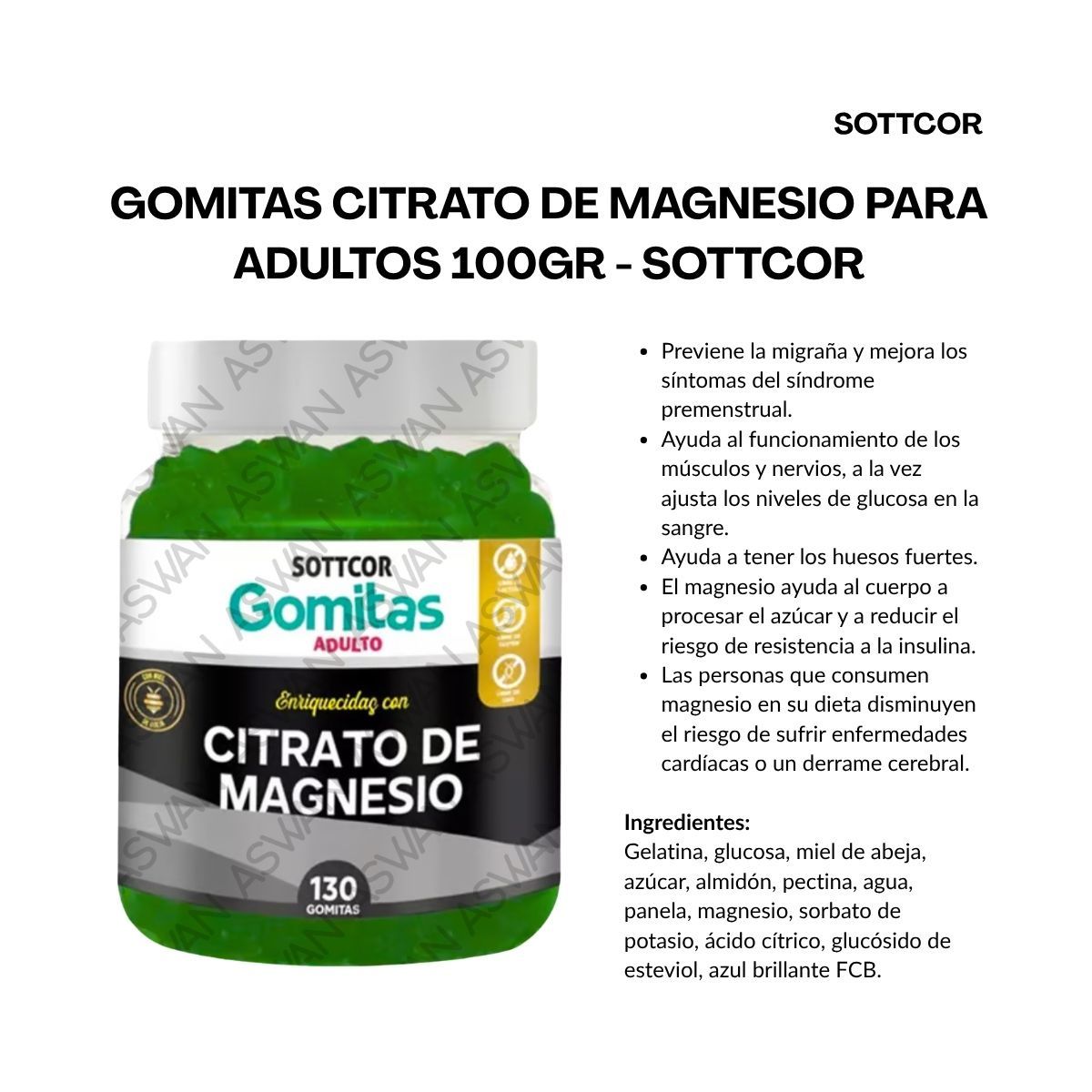 GENERICO - GOMITAS CITRATO DE MAGNESIO PARA ADULTOS 130 UNIDADES SOTTCOR 100GR