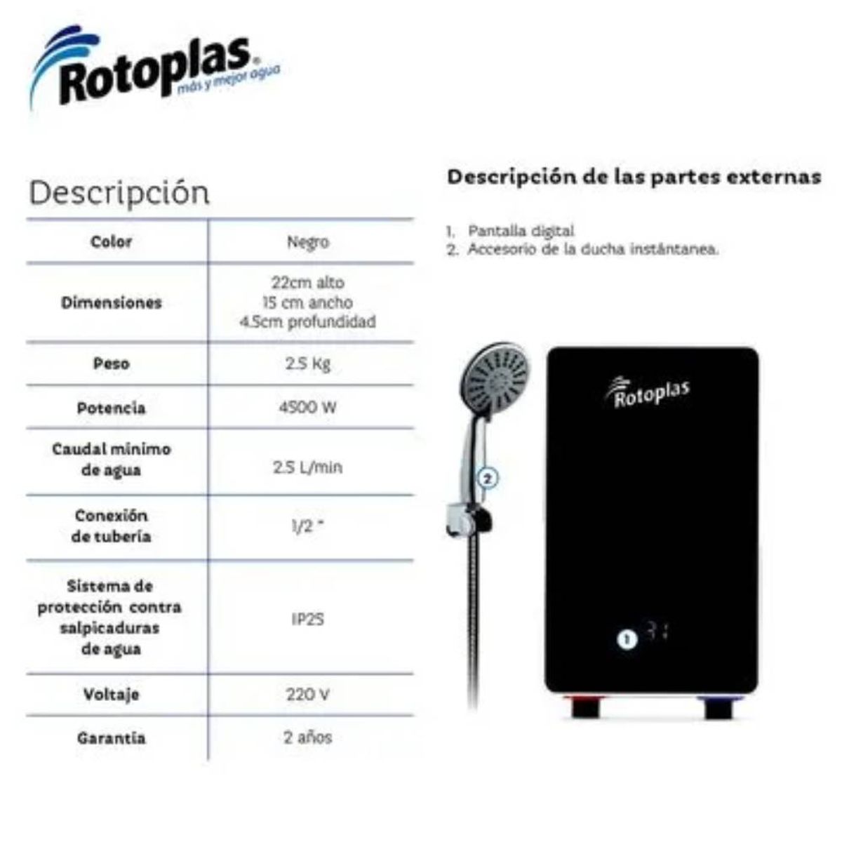 ROTOPLAS - Rapiducha Eléctrica Rotoplas New Compact 4500W Negro