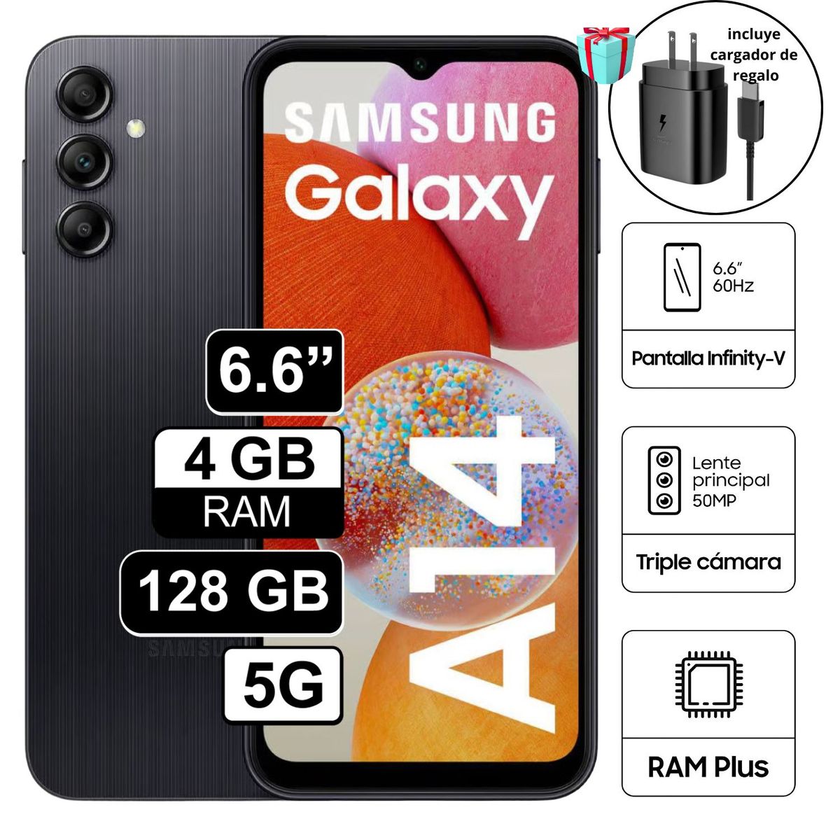 SAMSUNG - Celular Samsung Galaxy A14 4GB 128GB 6,6 Pulg Negro