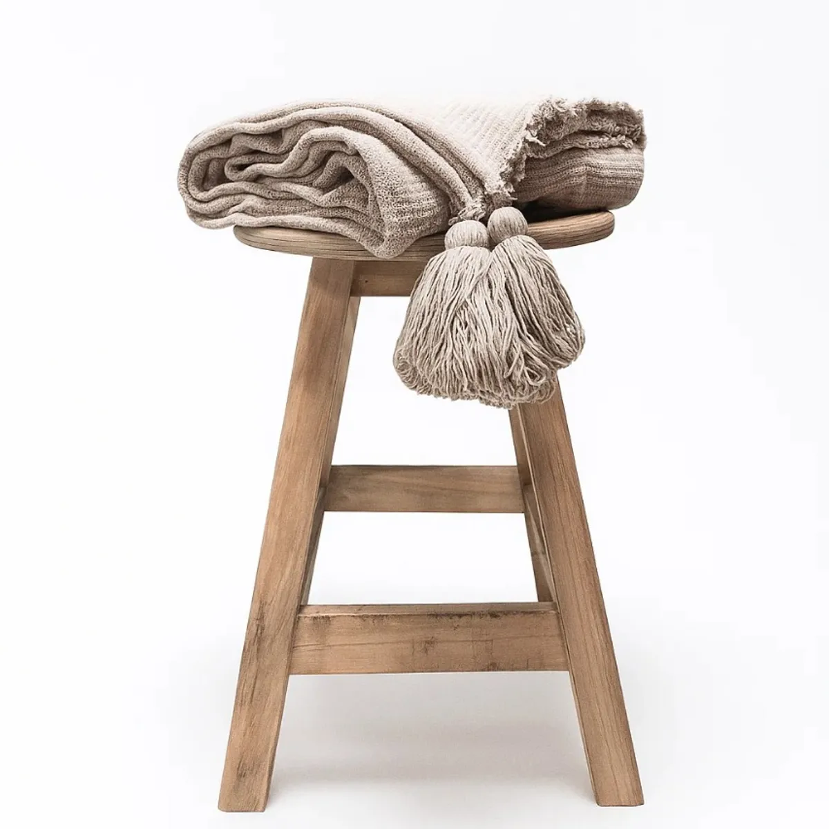 GENERICO - Manta - Pie de cama 250 × 200 cm en Tejido Waffle + borlas - Beige