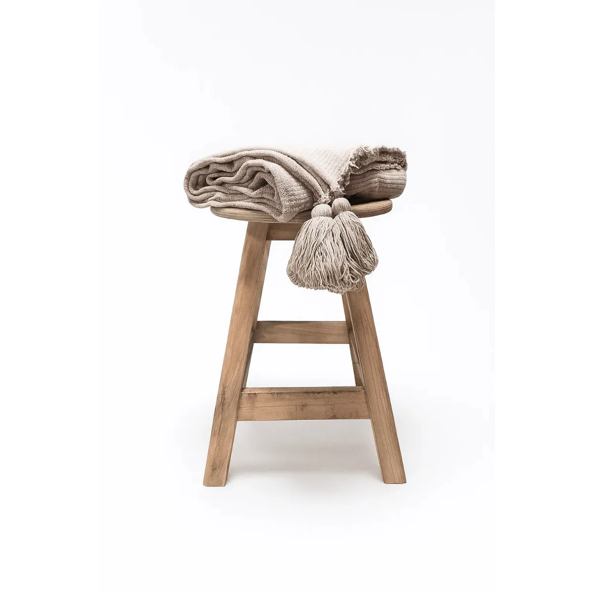 GENERICO - Manta - Pie de cama 250 × 200 cm en Tejido Waffle + borlas - Beige