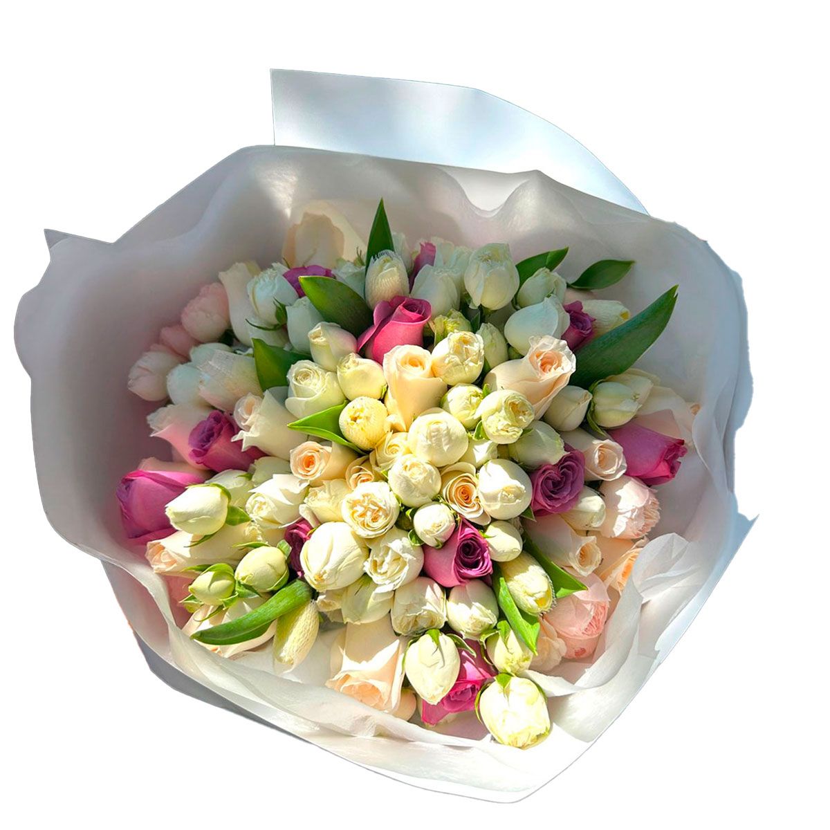 GENERICO - Ramo Buchón Preciosa 100 Flores: Rosas, Tulipanes y Peonias