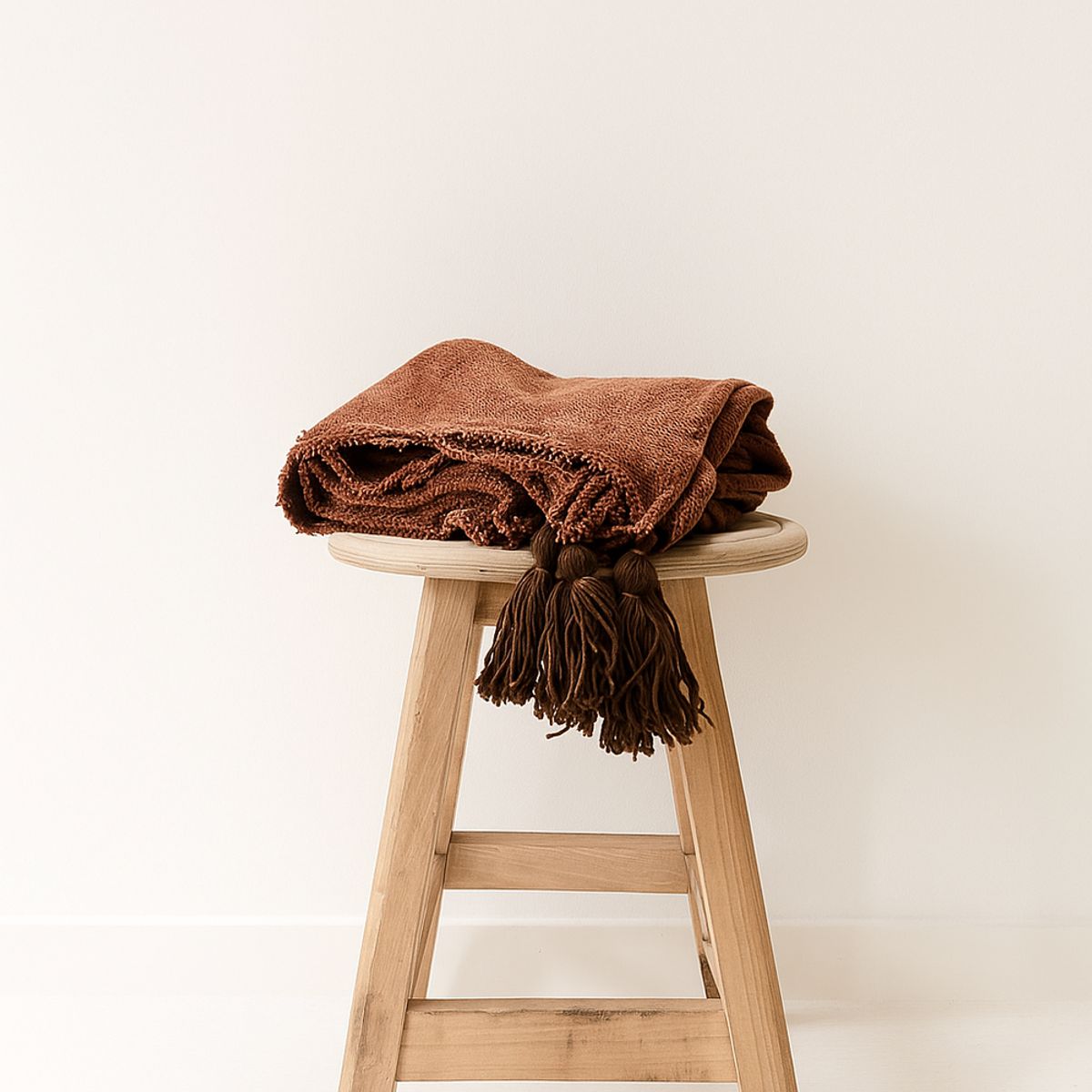 GENERICO - Manta - Pie de Cama 250 × 200 cm en Tejido Waffle con Borlas - Color Chocolate