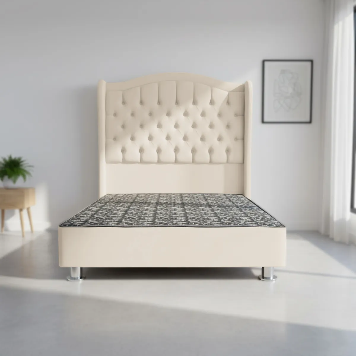 MUEBLES MACRUMO - Cama tapizada Princesa 2 plz - Color Beige claro