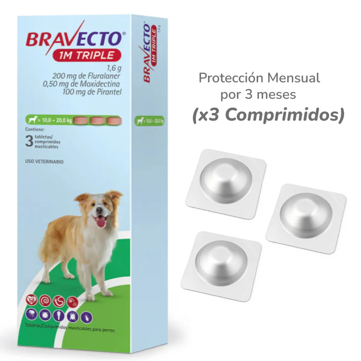 BRAVECTO - Bravecto 1M Triple para perros de 10 - 20 kg