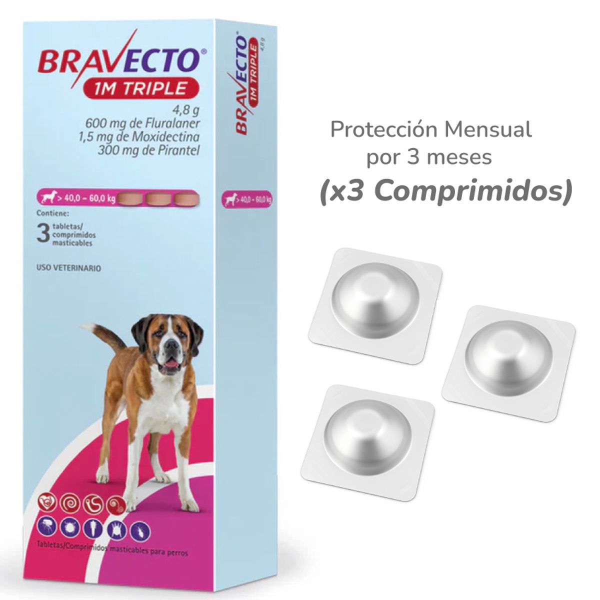 BRAVECTO - Bravecto 1M Triple para perros de 40 - 60 kg